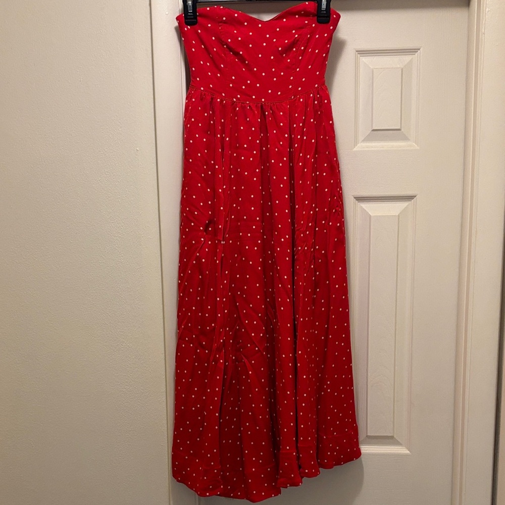Free People Red Polka Dot Strapless Maxi Dress